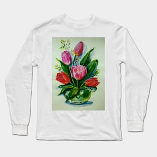 Bouquet of Tulips in a Glass Vase Long Sleeve T-Shirt